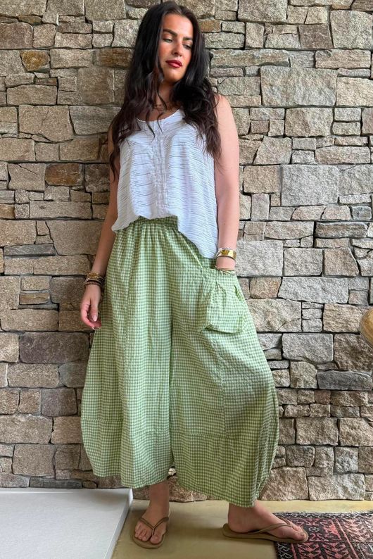 Arbi Gingham Pocket Culotte Pant Soft Olive